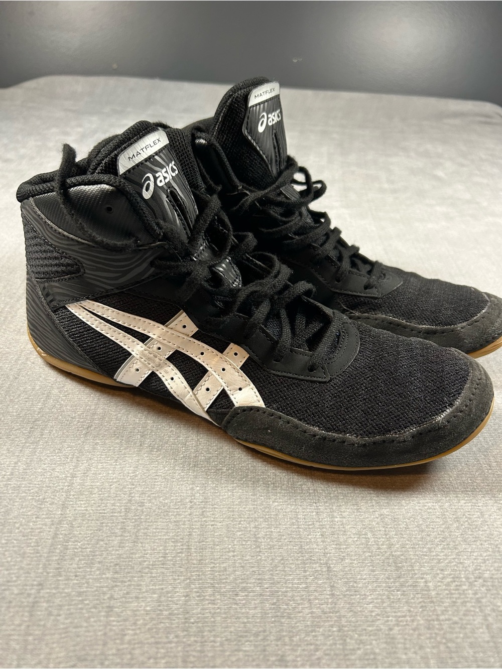 Asics Black High-Top Wrestling Shoes with White Stripes